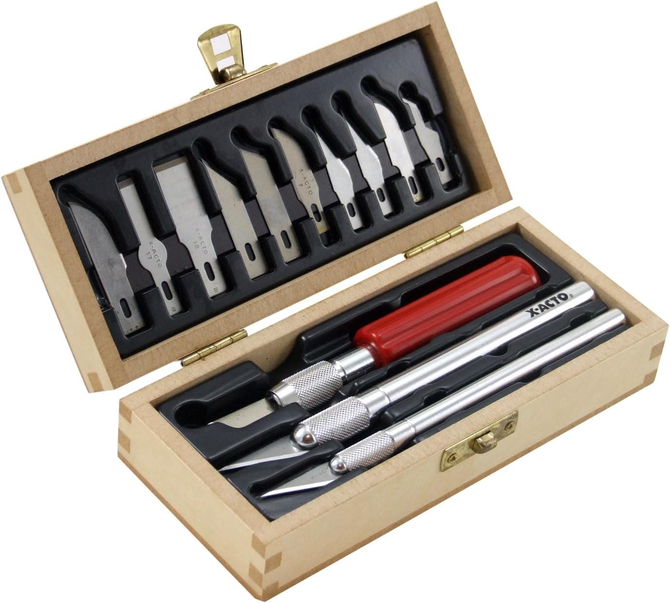 X-ACTO Basic Knife Set, 3 Precision Knives, 10 Blades, Wooden Chest for Storage, 14 Count