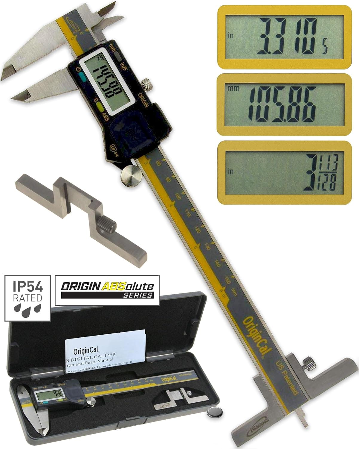 iGaging Absolute Origin 0-6-Inch Digital Caliper IP54 SPC/USB Output Fraction