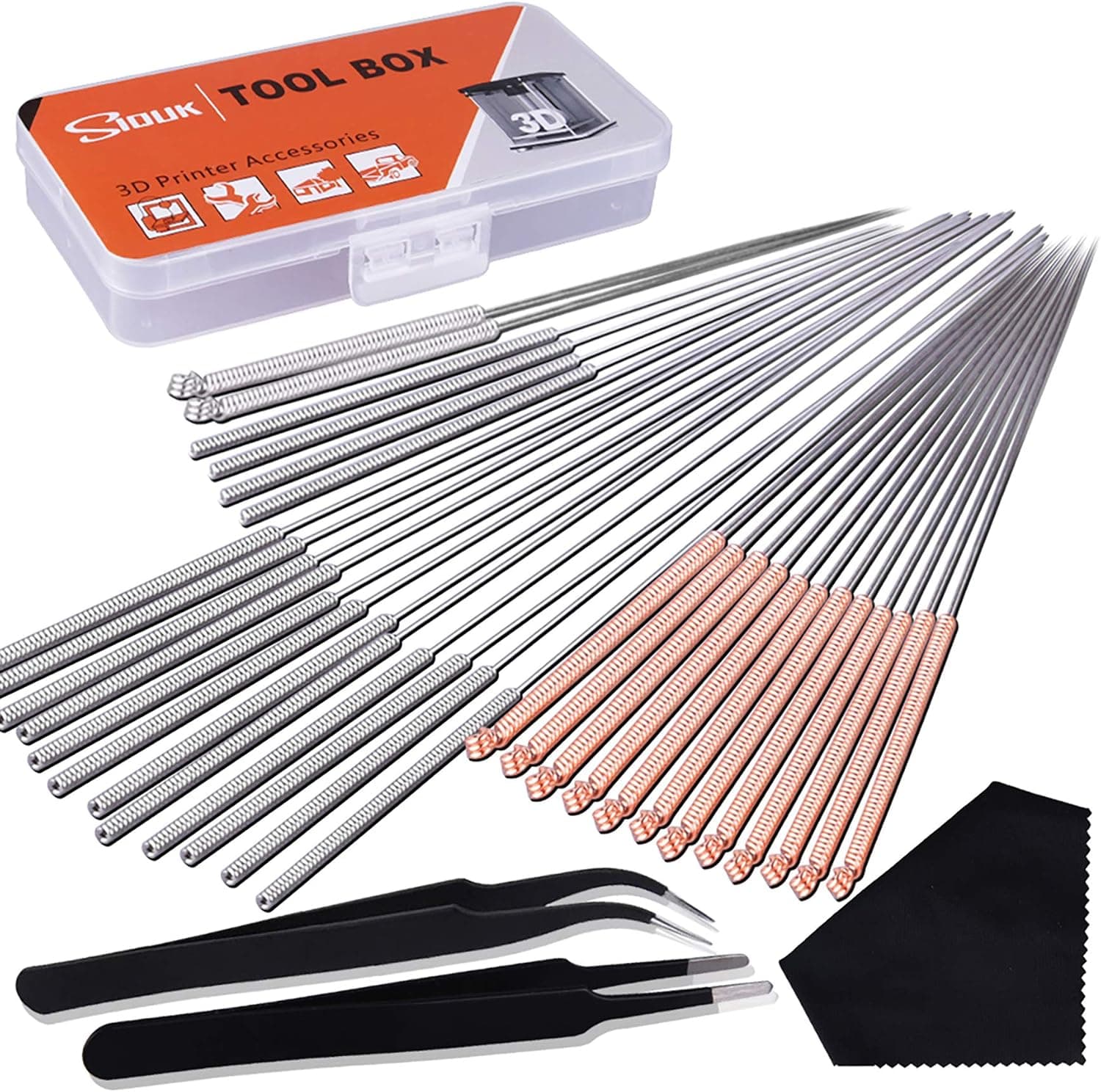 SIQUK 33 Pcs 3D Printer Nozzle Cleaning Tools Kit 30 Needles 2 Tweezers 1 Cloth