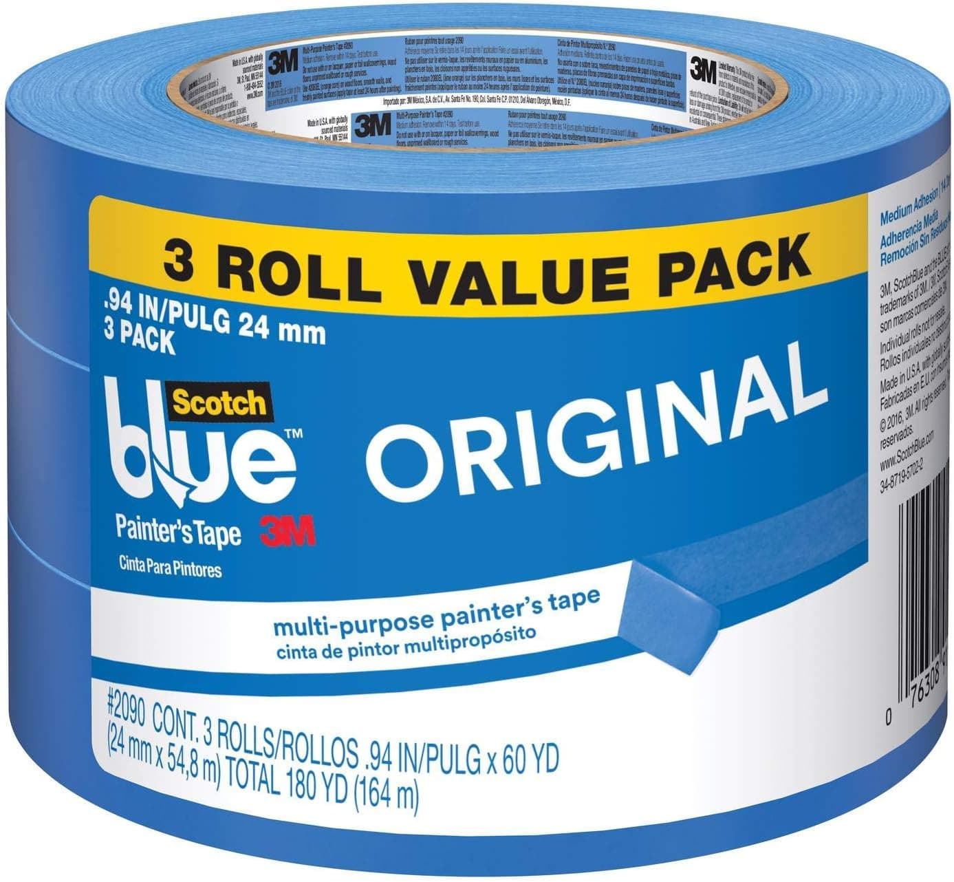 ScotchBlue ORIGINAL Painter's Tape Multi-Use 0.94-Inch x 60-Yards Value Pack 3 Rolls