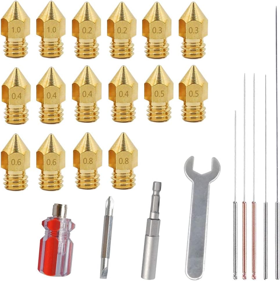 DuKuan 16 PCS Brass Nozzles 7 Sizes + 4 DIY Tools (Driver, Spanner, Wrench, Needles) for MK8