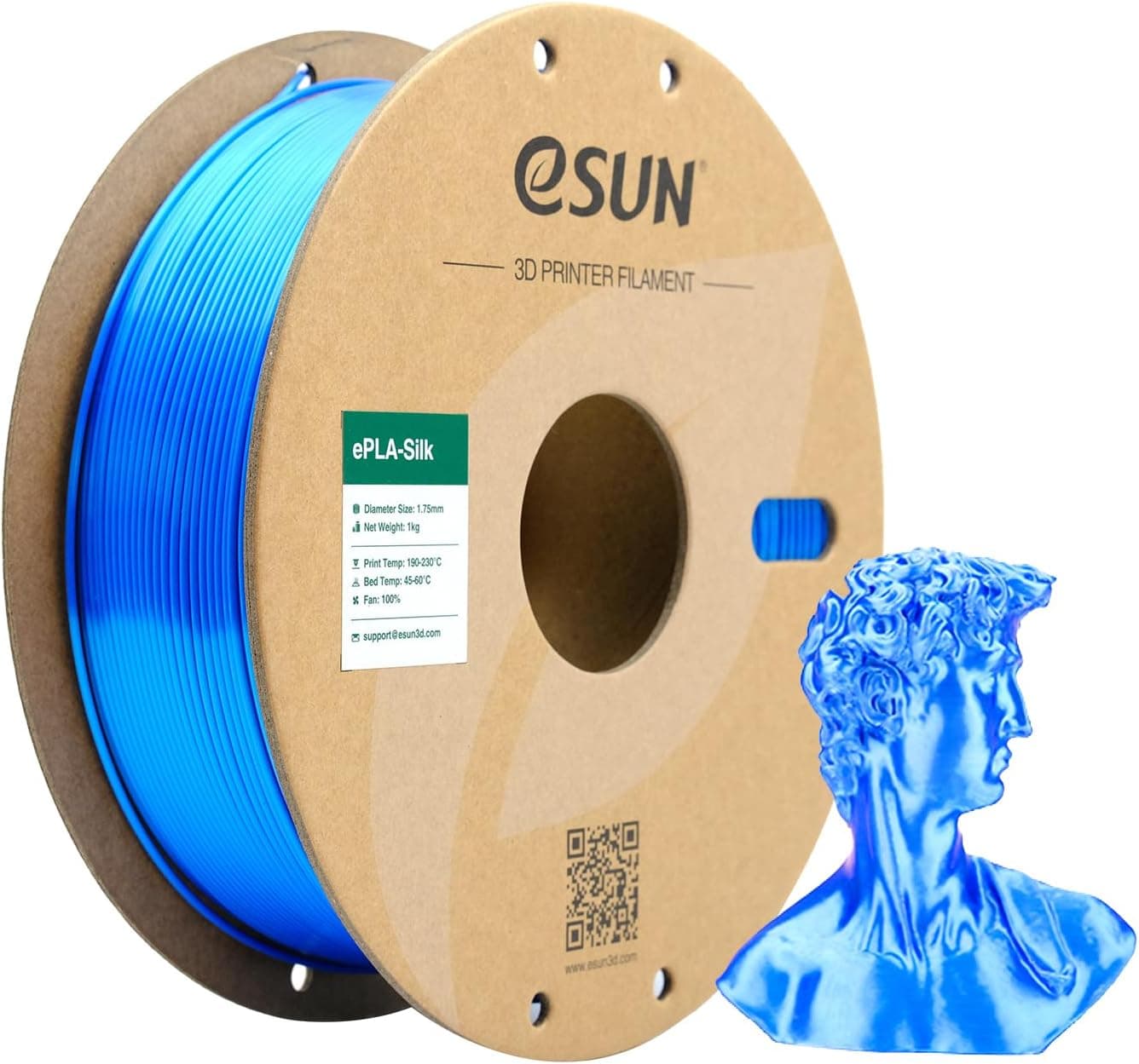 eSUN Silk PLA Filament 1.75mm, Silky Shiny, 1KG Spool, Silk Blue