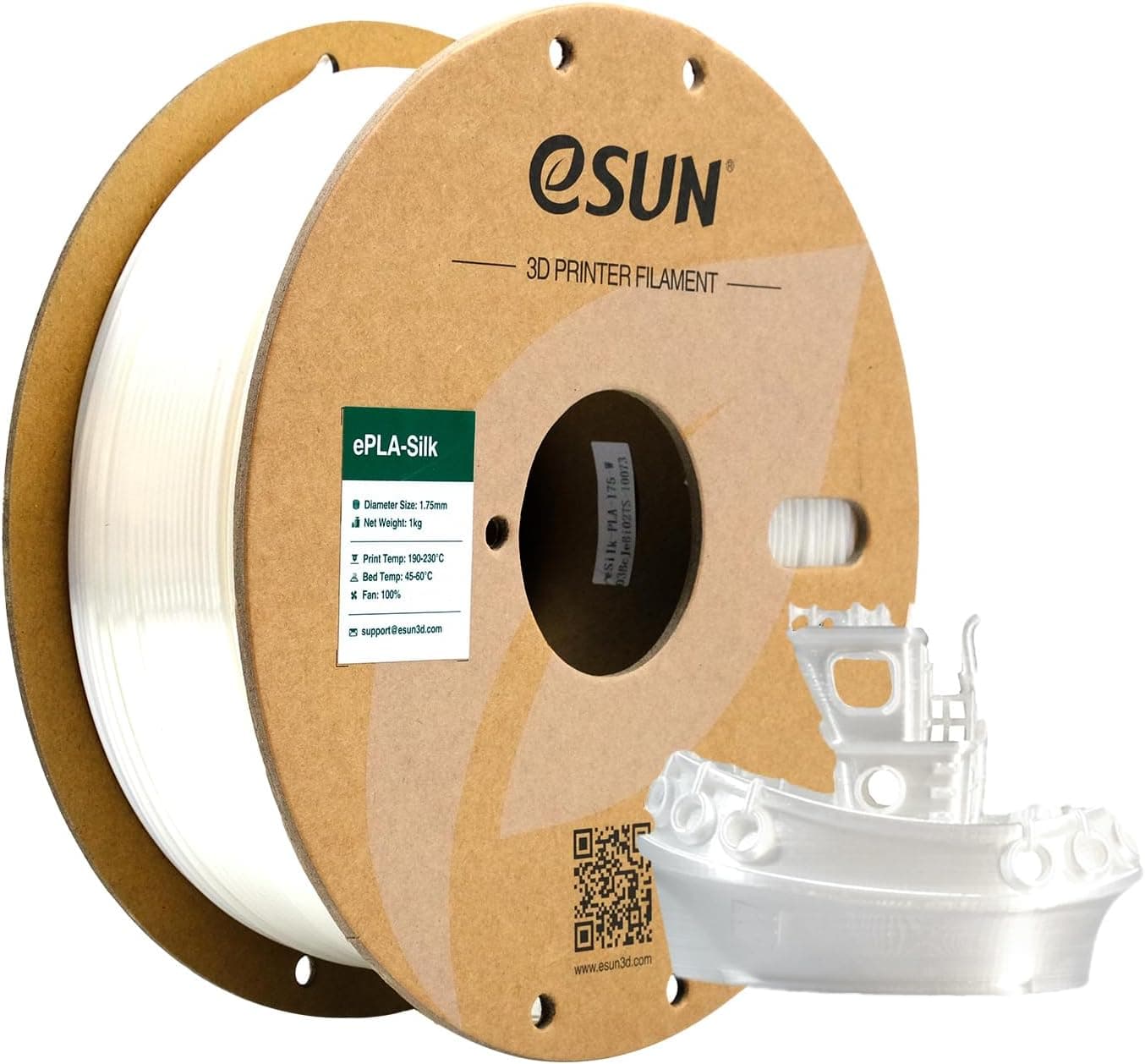 eSUN Silk PLA Filament 1.75mm, Silky Shiny, 1KG Spool, Silk White