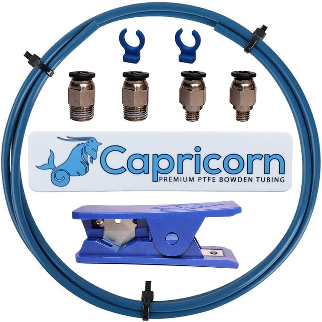 Authentic Capricorn PTFE Bowden Tubing 1M XS 1.75mm w/ Cutter + PC4-M6/M10 Fittings + Clips