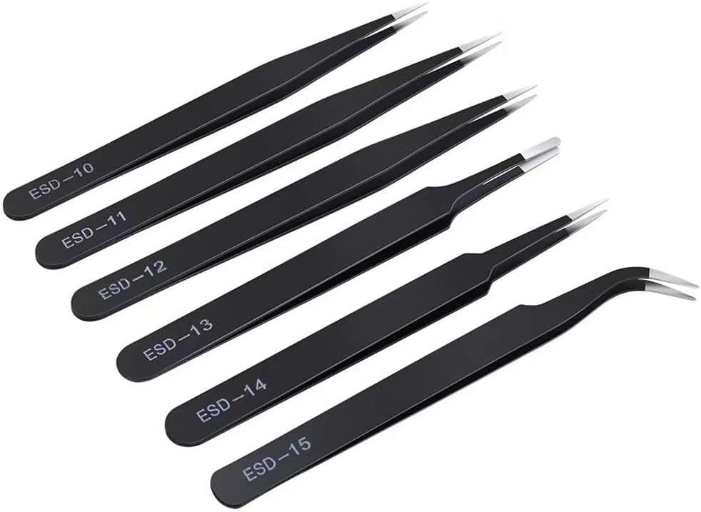 kaverme 6PCS Precision Tweezers Set, Anti-Static Stainless Steel Curved, for Electronics Craft