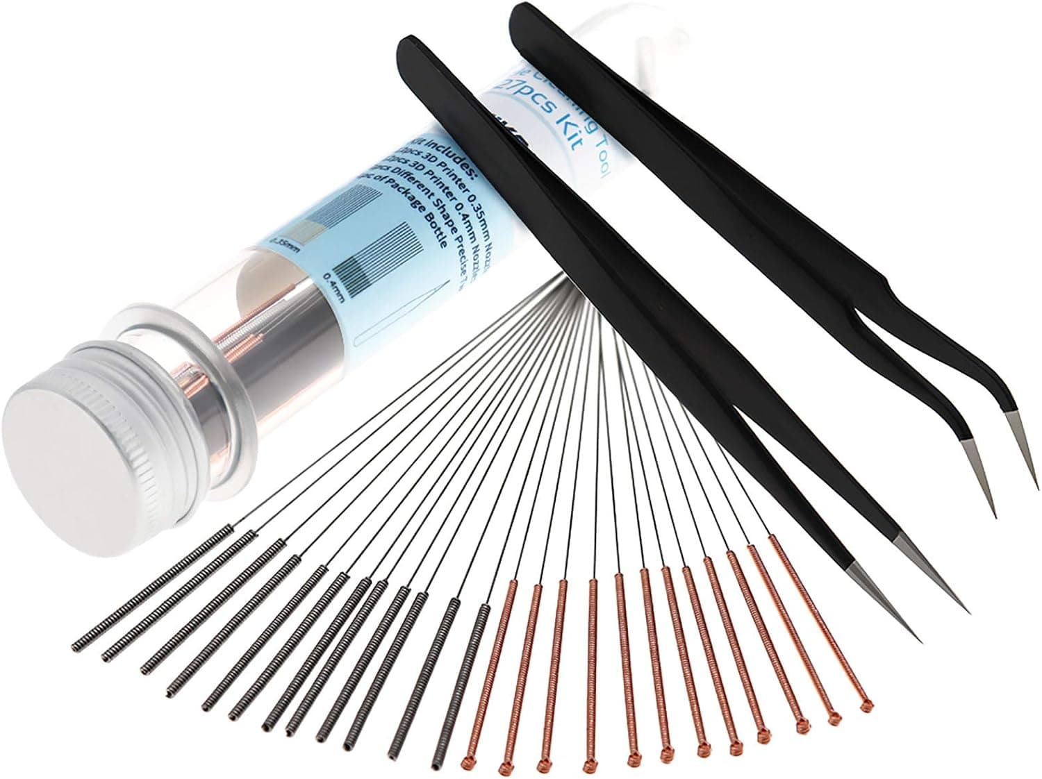 Mika3D 3D Printer Nozzle Cleaning Tool Kit 0.4mm 0.35mm Needles Tweezers Drill Bits 27pcs