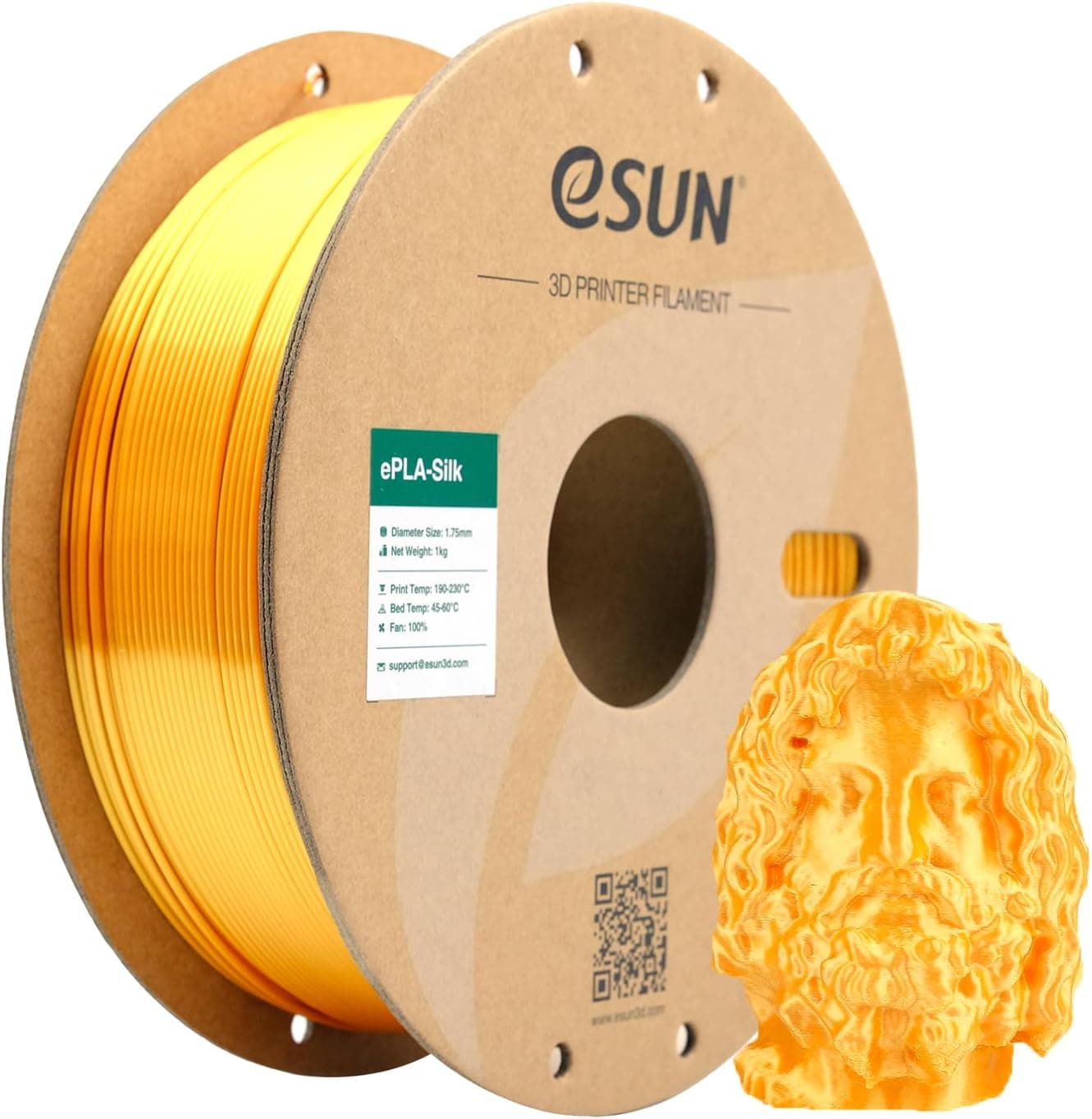 eSUN Silk Metal PLA Filament 1.75mm, Silky Metallic, 1KG Spool, Silk Gold