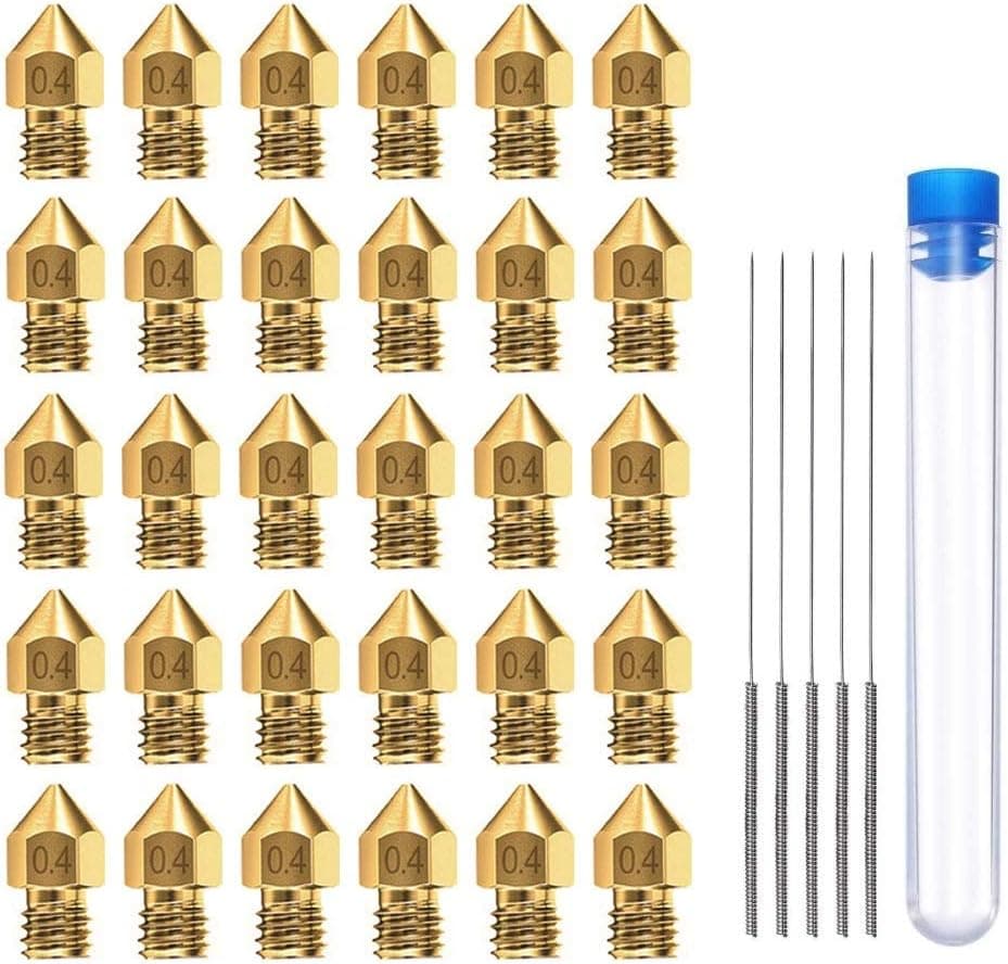 AJSPOW 30PCS 0.4mm Brass Nozzles for MK8 Creality CR-10 Ender 3/5 with Cleaning Needles + Box