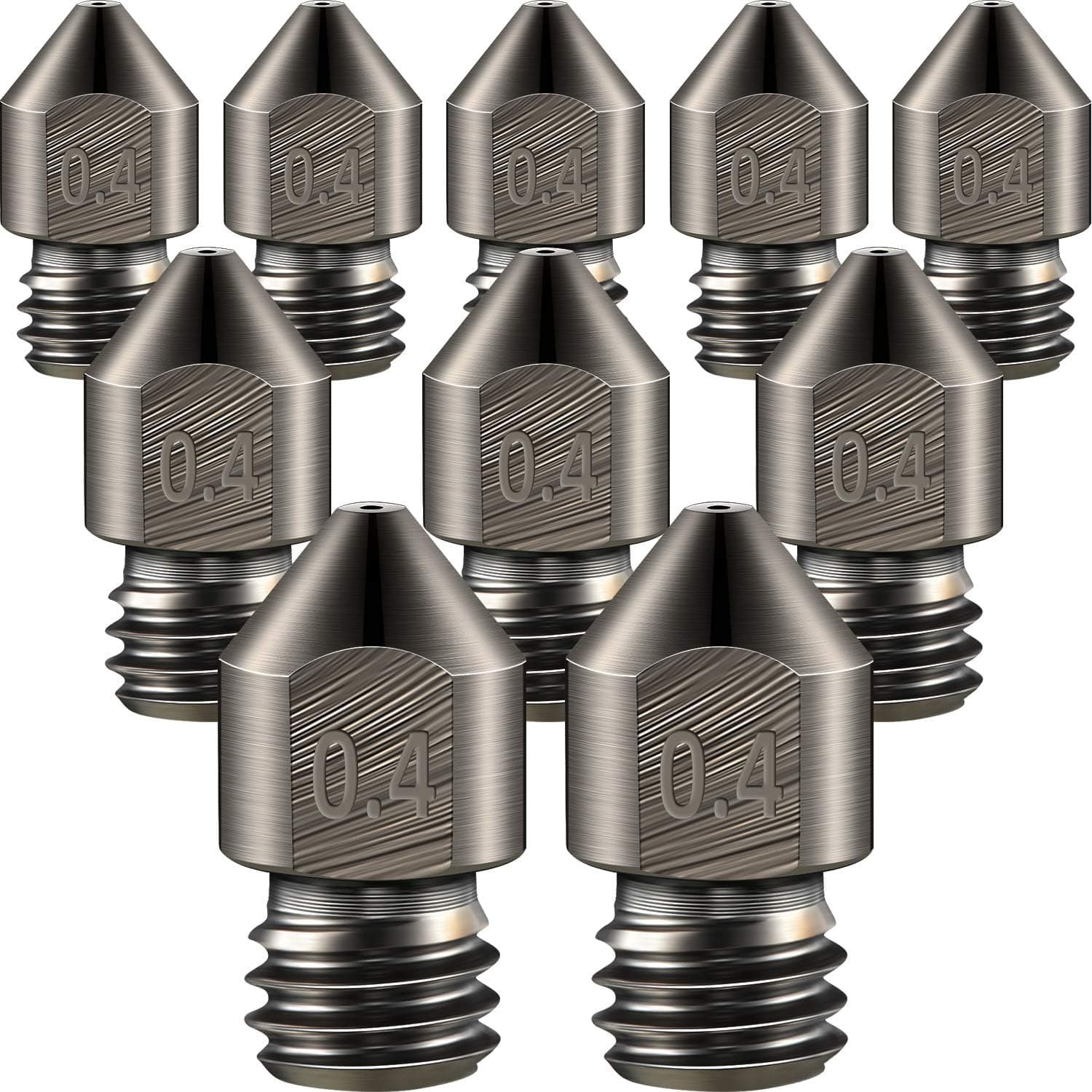 Mudder 10 Pcs Hardened Steel Nozzle 0.4mm/1.75mm MK8 for Ender 3/Pro, Prusa i3, CR-10