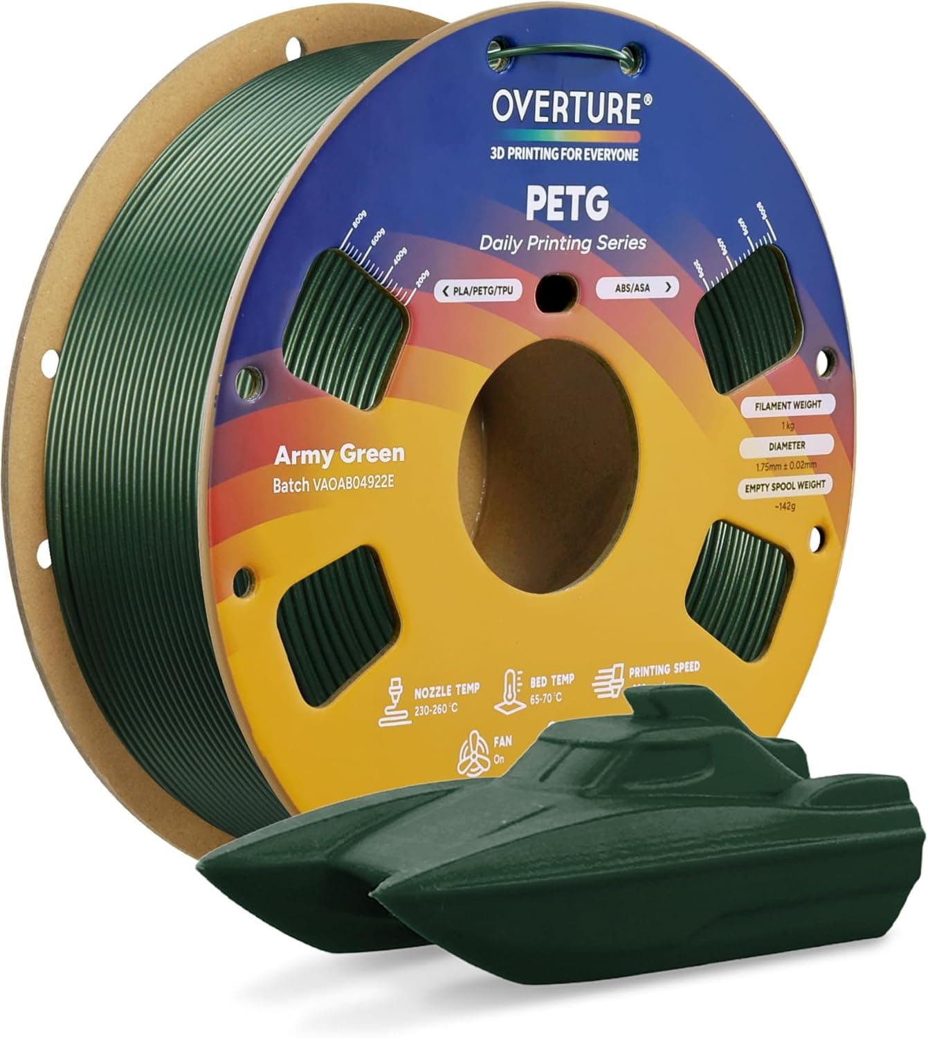 OVERTURE PETG Filament 1.75mm, 6kg Spool (13.2lbs), 6 Color (6-Pack)
