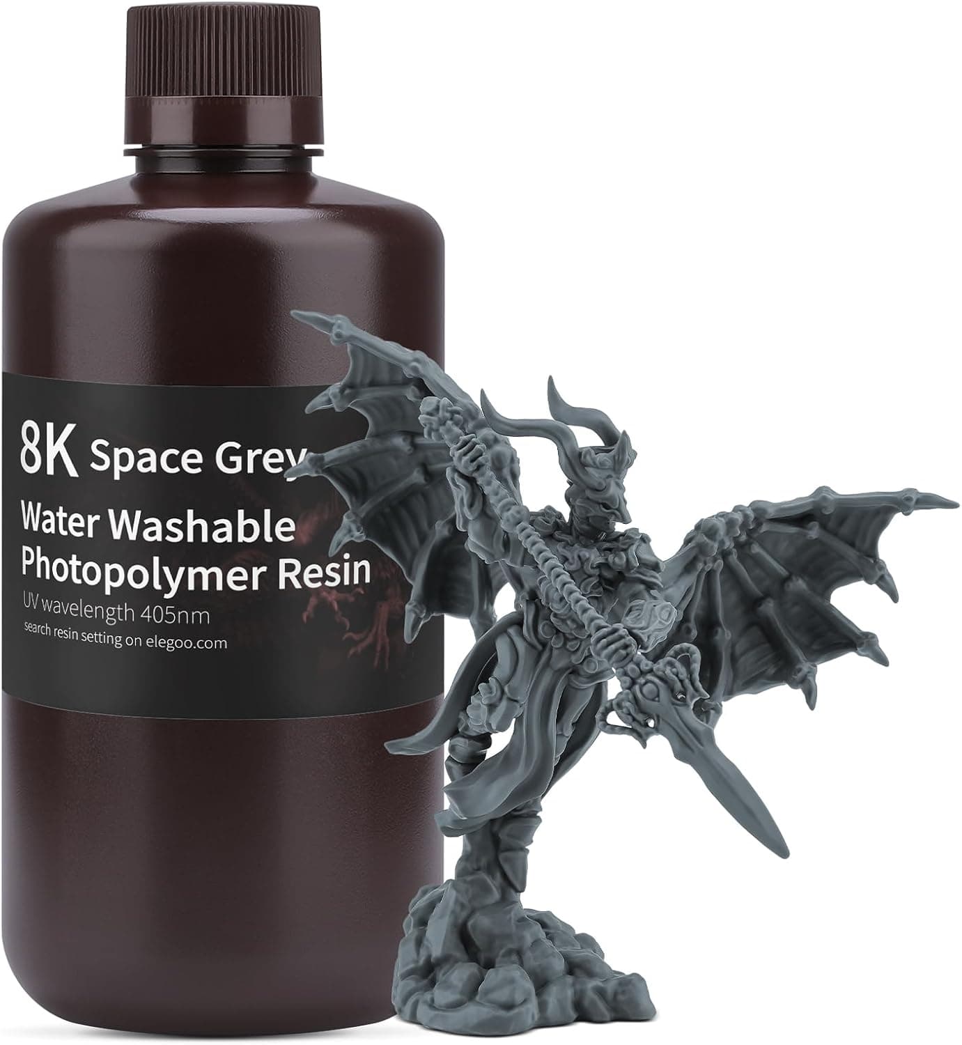 ELEGOO 8K Water Washable Resin 405nm UV-Curing Space Grey 1000G
