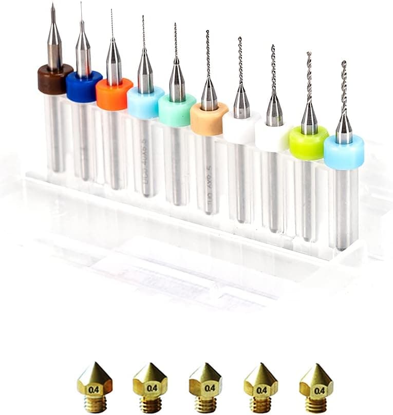 3D Printer Nozzle Clean Drill Bits Kit, 5pcs MK8 Brass 0.45mm + 10pcs Cleaning Drill Bits