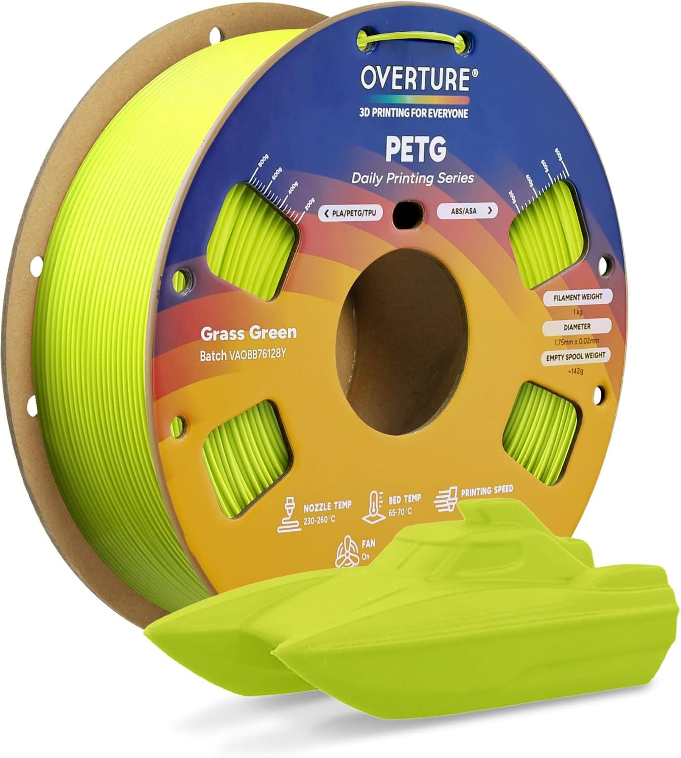 Overture PETG 3D Printer Filament 1.75mm, 1kg Spool, Strong Toughness (Grass Green)