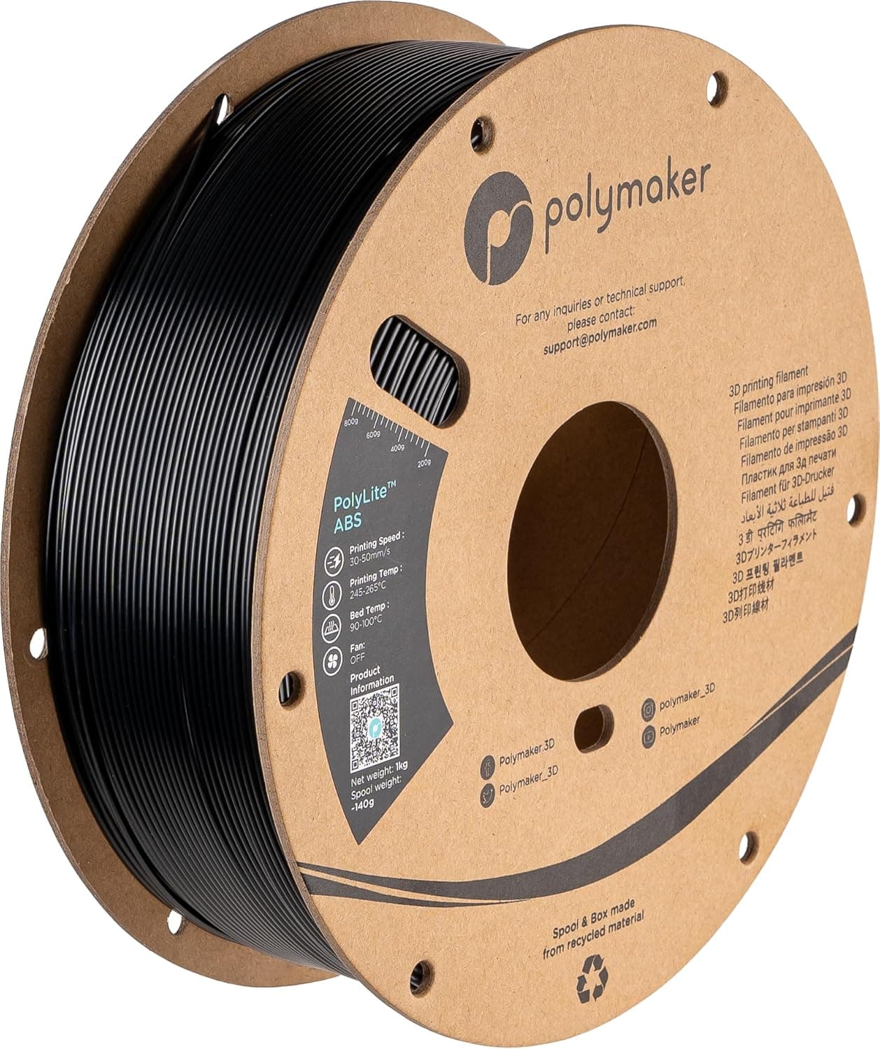 Polymaker ABS Filament Black 1KG 1.75mm, Heat Resistant, High Toughness