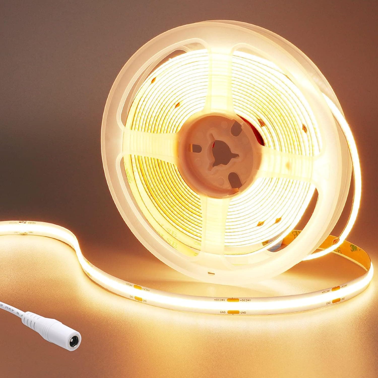 KXZM 24V COB LED Strip Light Warm White 3000K 5M/16.4ft 2400LEDs CRI 93+ IP20 (No Power Supply)