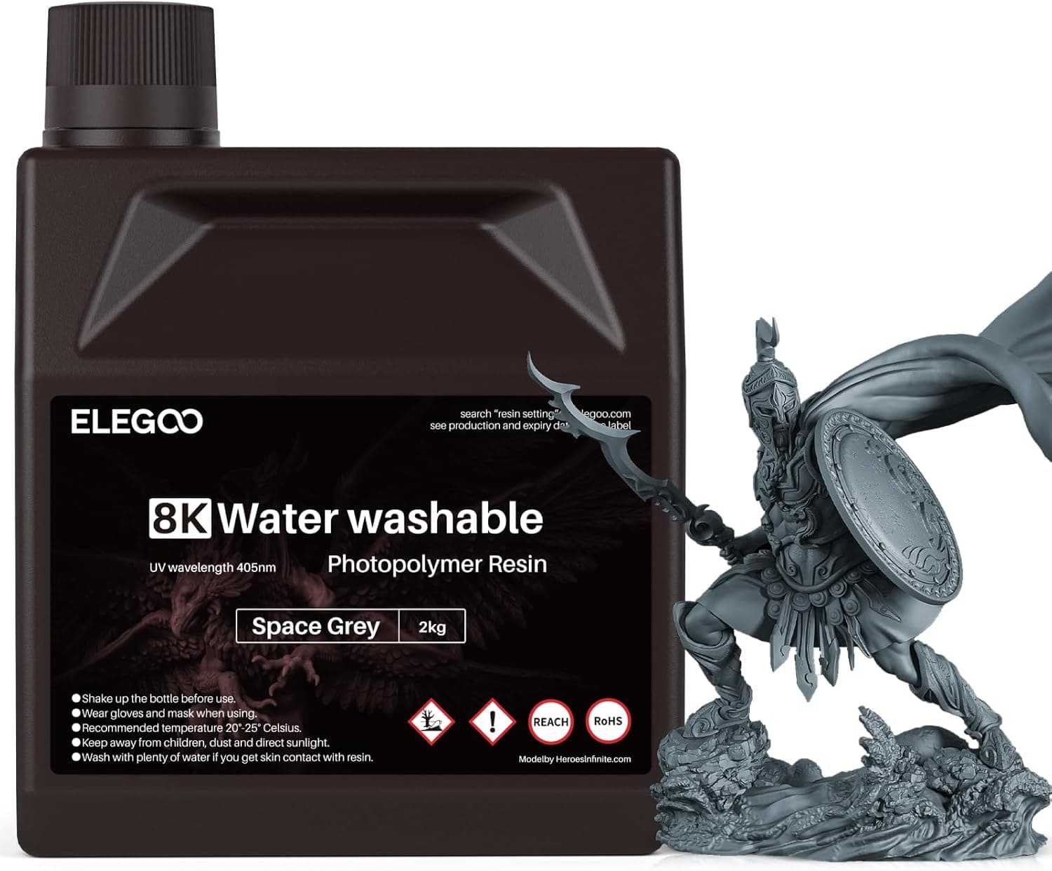 ELEGOO 8K Water Washable Resin 405nm Rapid UV Curing Space Grey 1000G