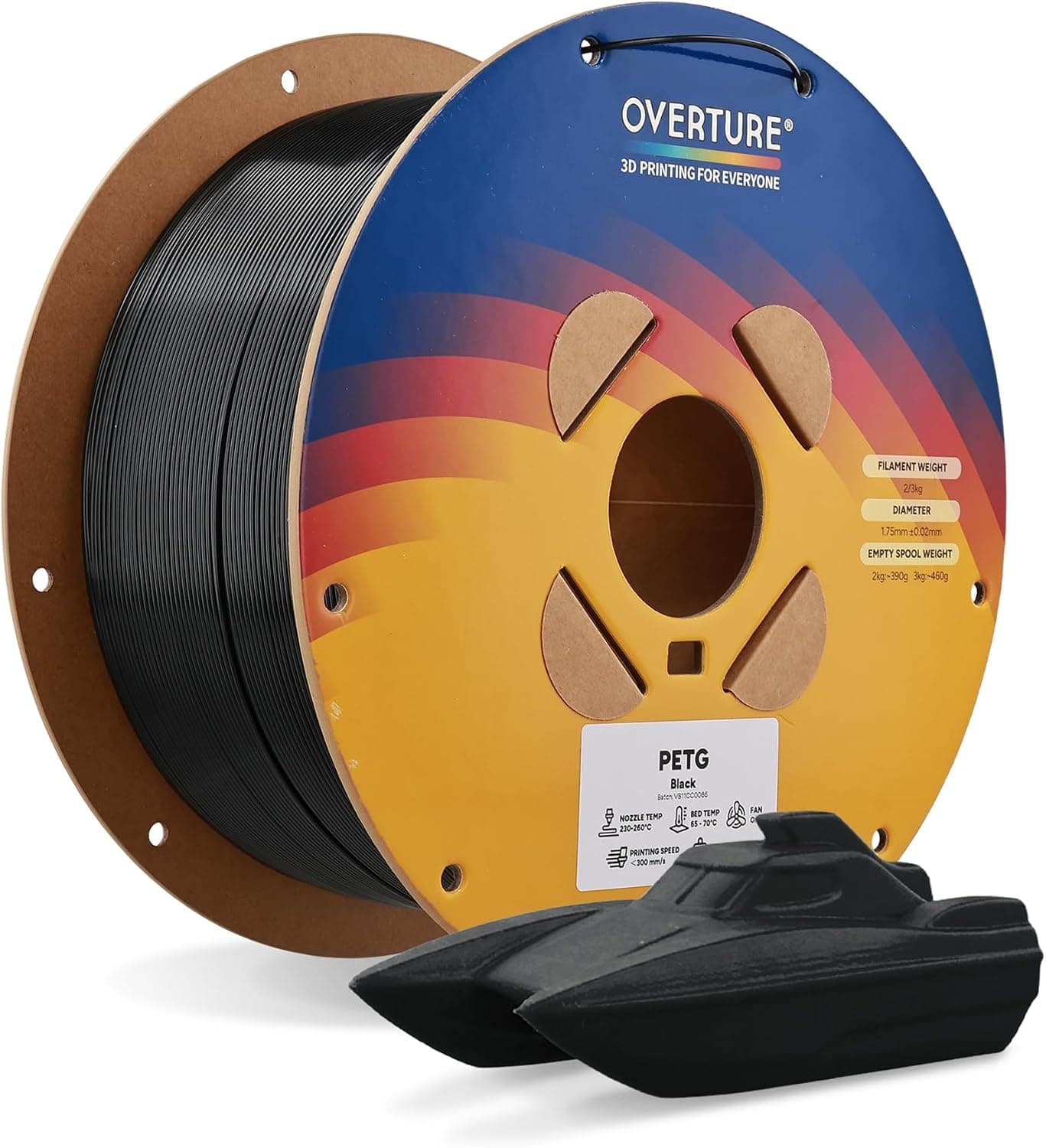 OVERTURE PETG Filament 1.75mm Bundle 2kg, 1 Pack 2kg (4.4lbs), Black