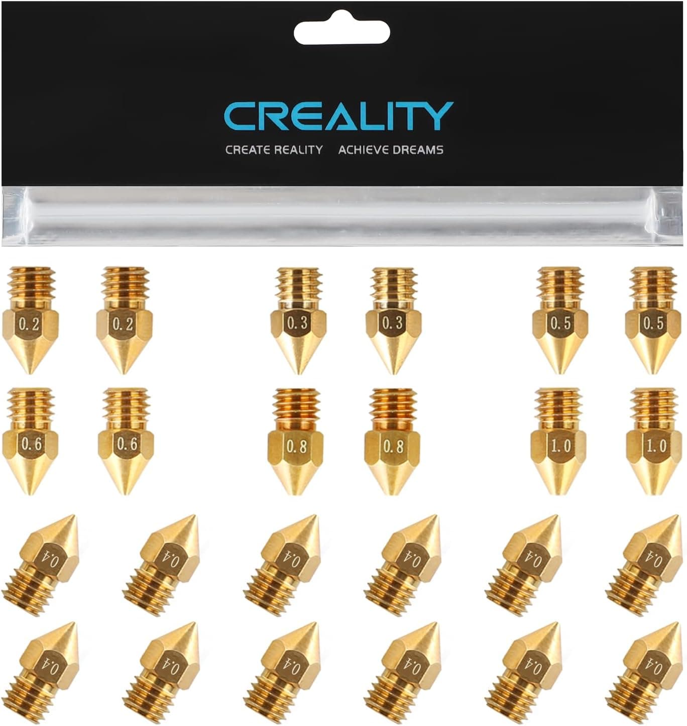 Creality Official MK8 Ender 3 Brass Nozzles 24PCS, 0.2-1.0mm, for Ender 3 V2/Pro/S1/CR-10