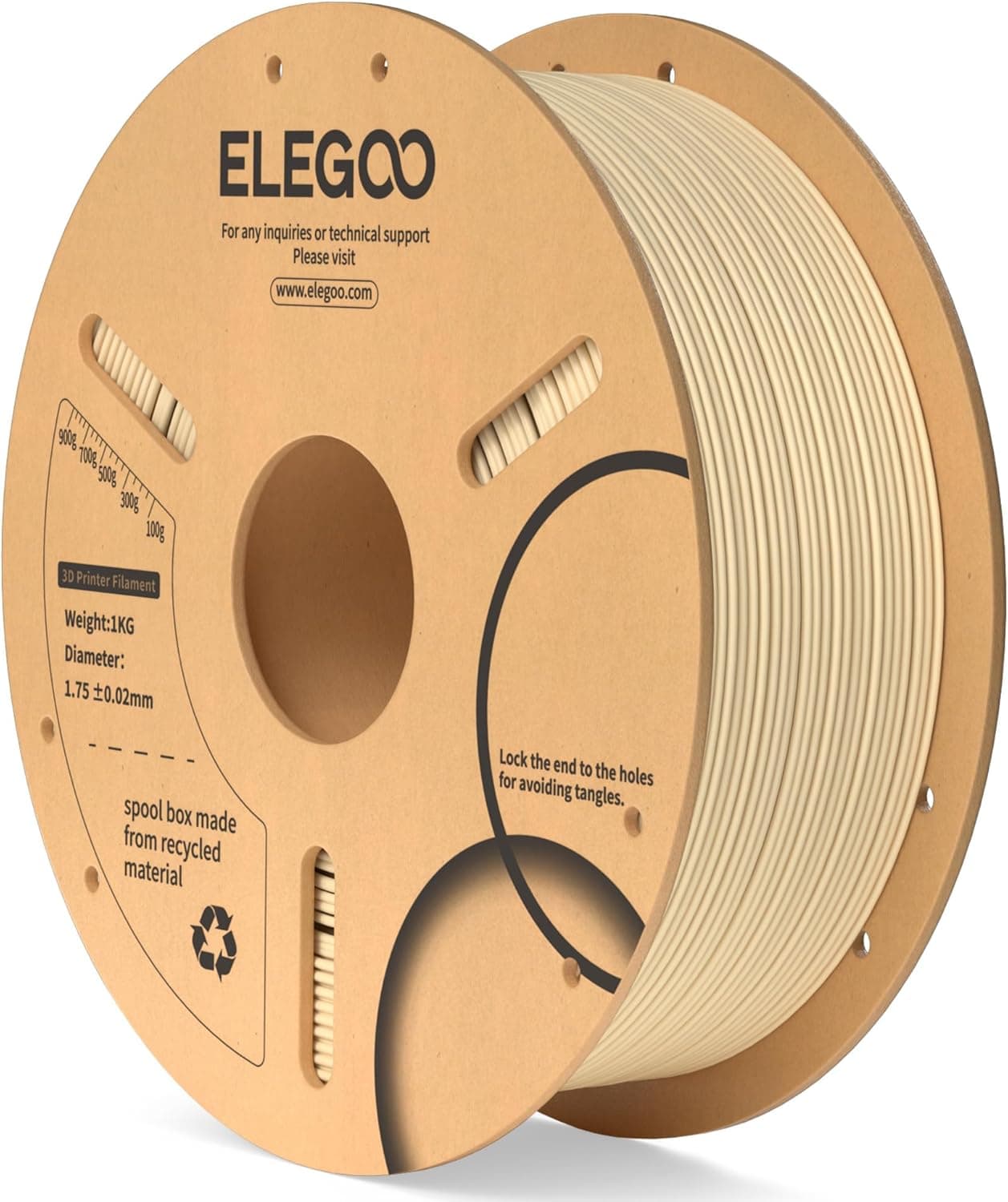ELEGOO PLA Filament 1.75mm Beige 1KG, Cardboard Spool, +/- 0.02mm
