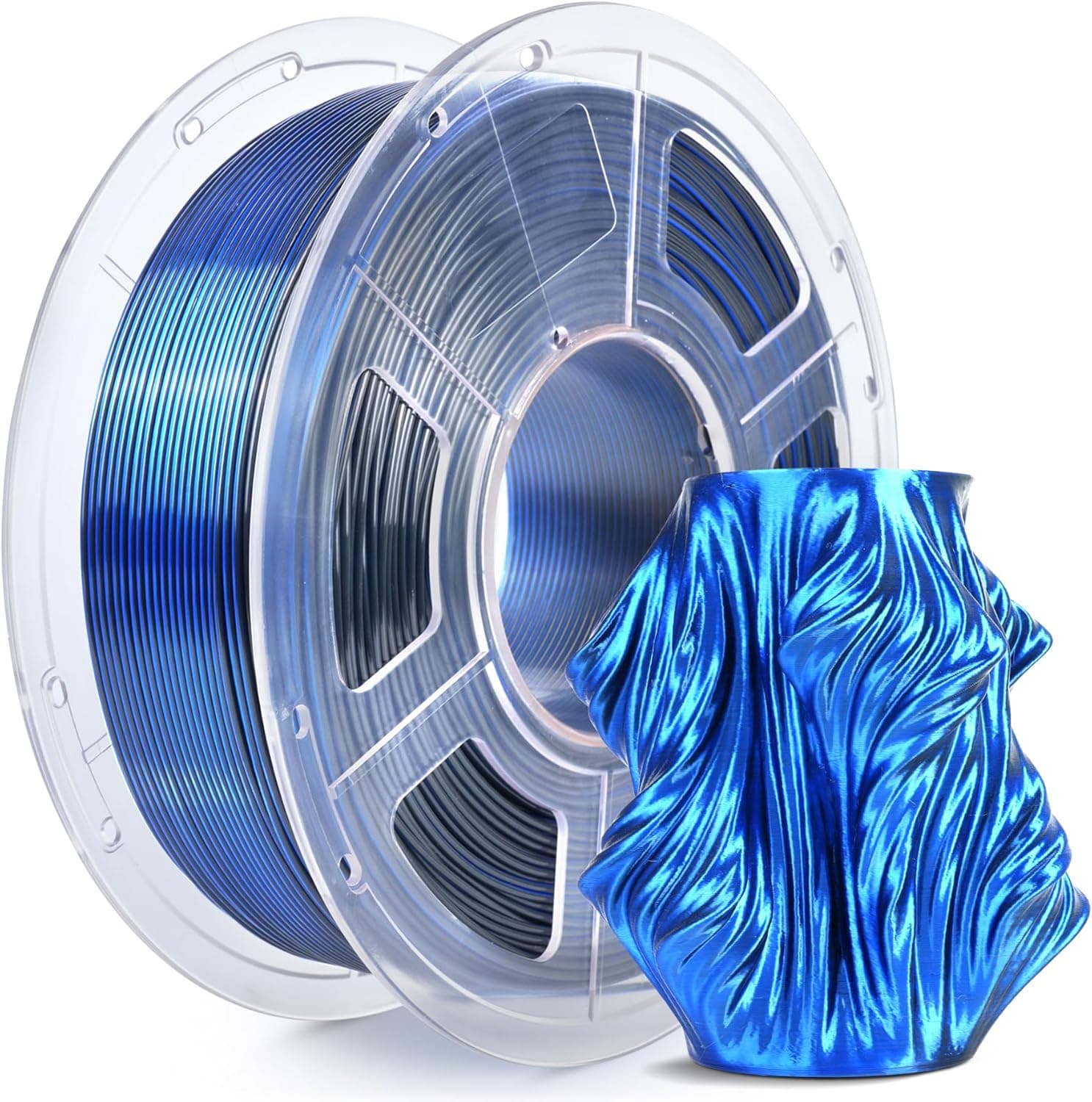 SUNLU Silk Dual Color PLA Filament 1.75mm, Shiny Silk Texture, 1KG, Black Blue