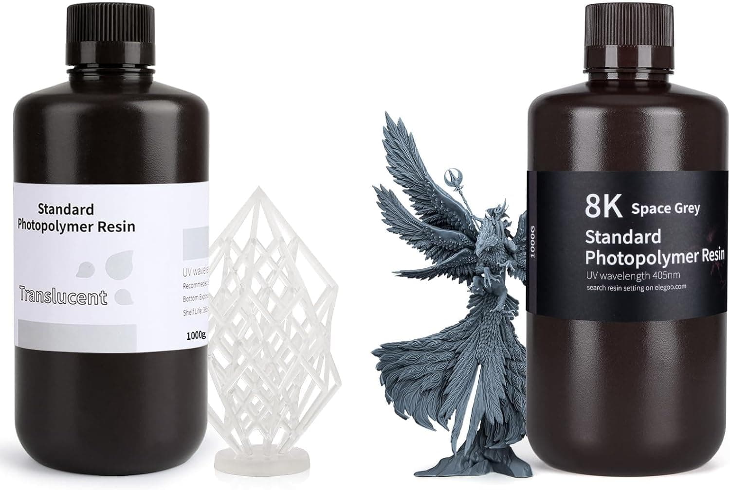 ELEGOO Standard Photopolymer Resin Translucent 1000g + 8K Space Grey 1000g