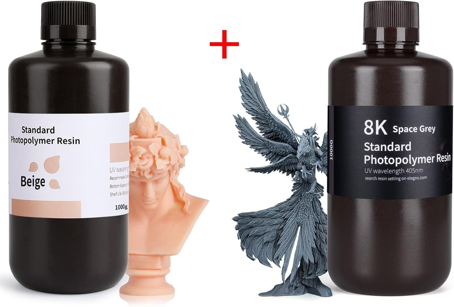 ELEGOO Standard Photopolymer Resin Beige 1000g + 8K Space Grey 1000g