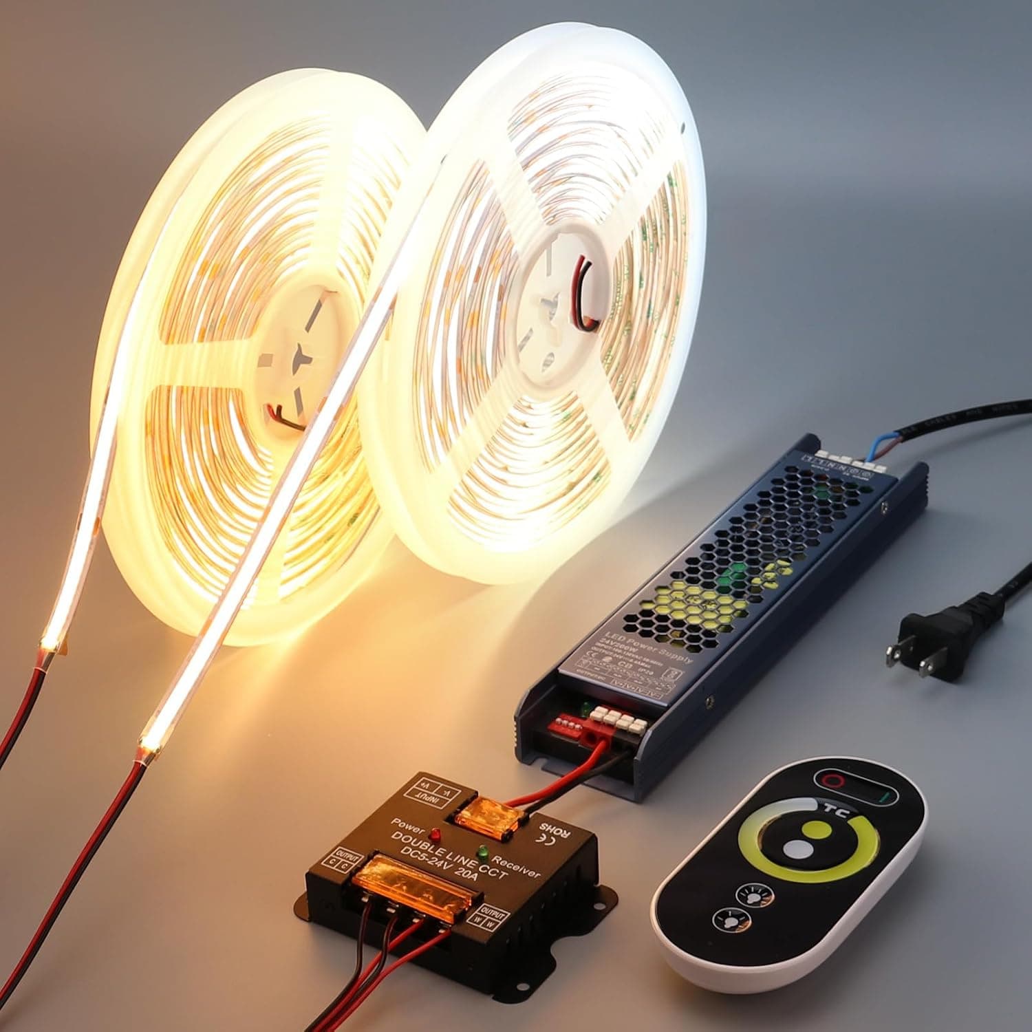 BENLUN 24V CCT COB LED Strip Lights Kit 65.6ft 2700K-6500K Dimmable with Remote & Power Supply