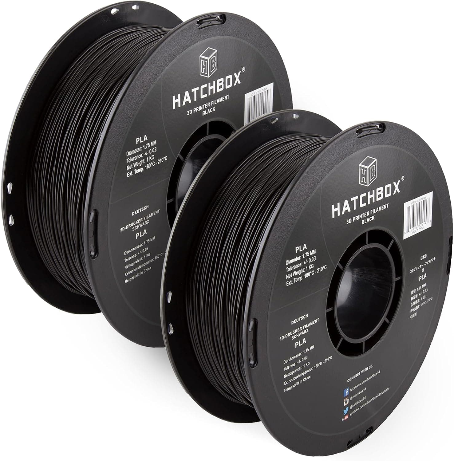 HATCHBOX 2 Pack Bundle 1KG 1.75mm PLA 3D Printer Filaments, 2KG Total