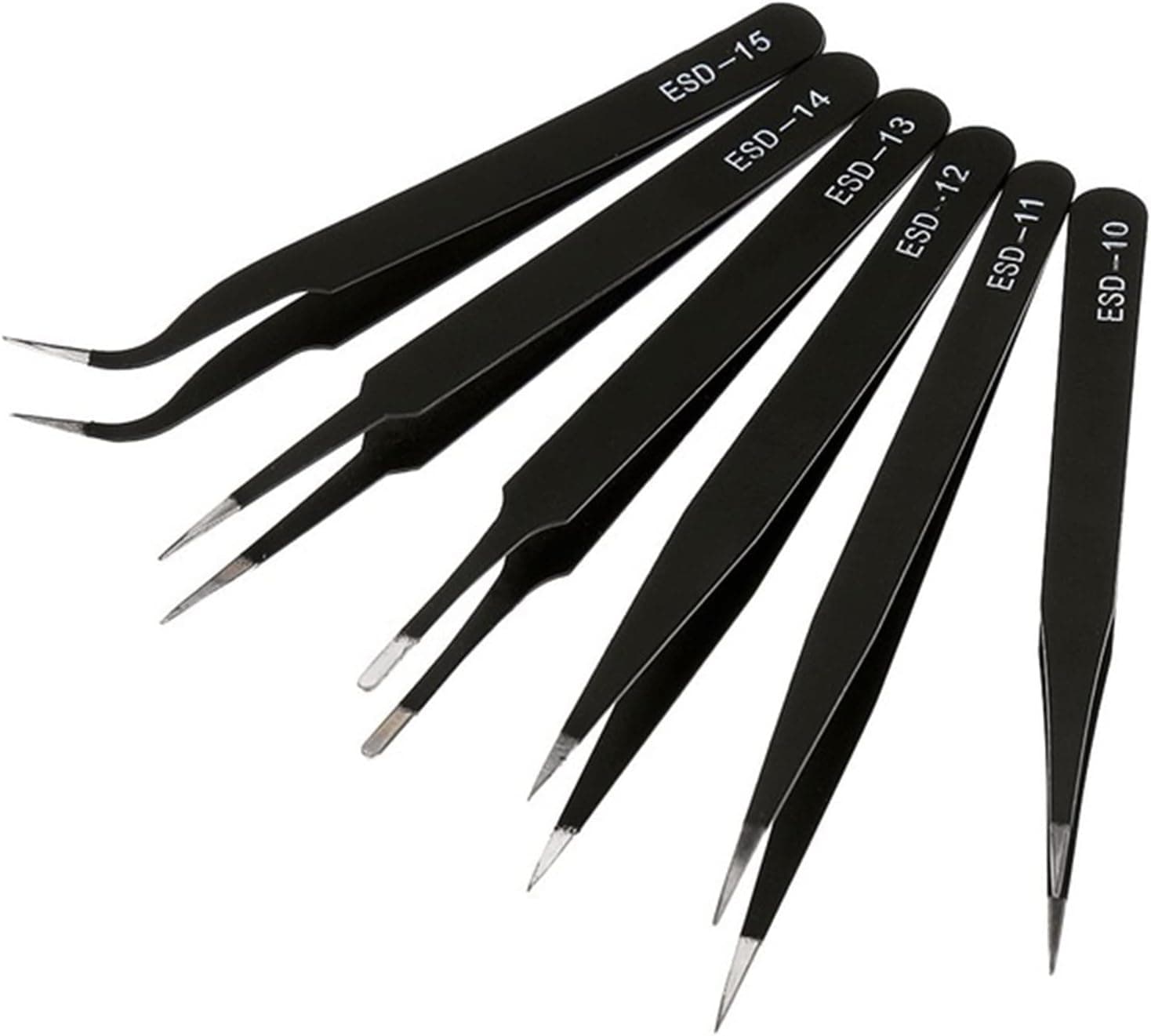 Precision Tweezers ESD Anti-Static Stainless Steel Set, Repair Tool Kit for Crafting Electronics