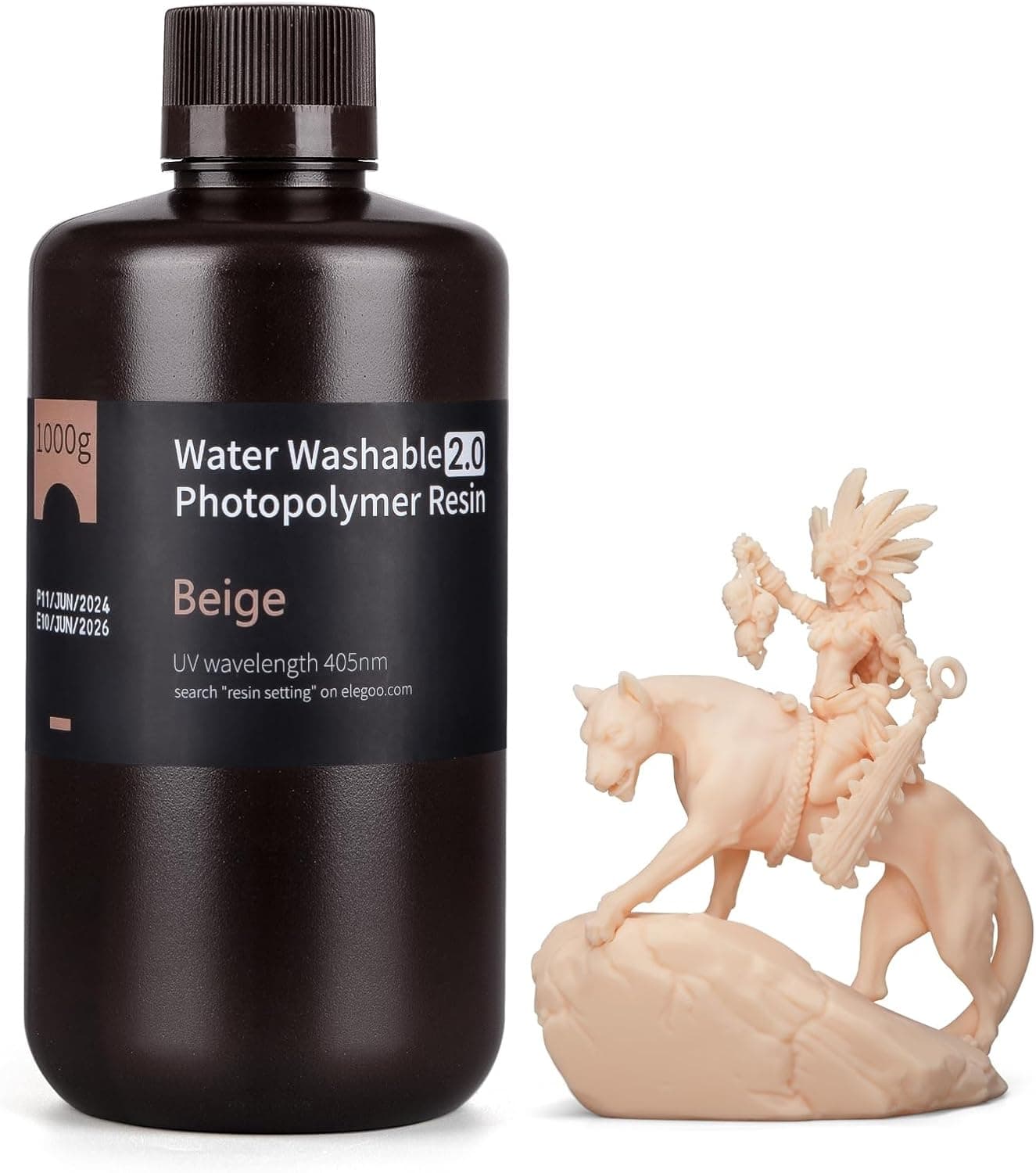 ELEGOO Water Washable 3D Printer Resin 2.0 Fast Curing Beige 1000g
