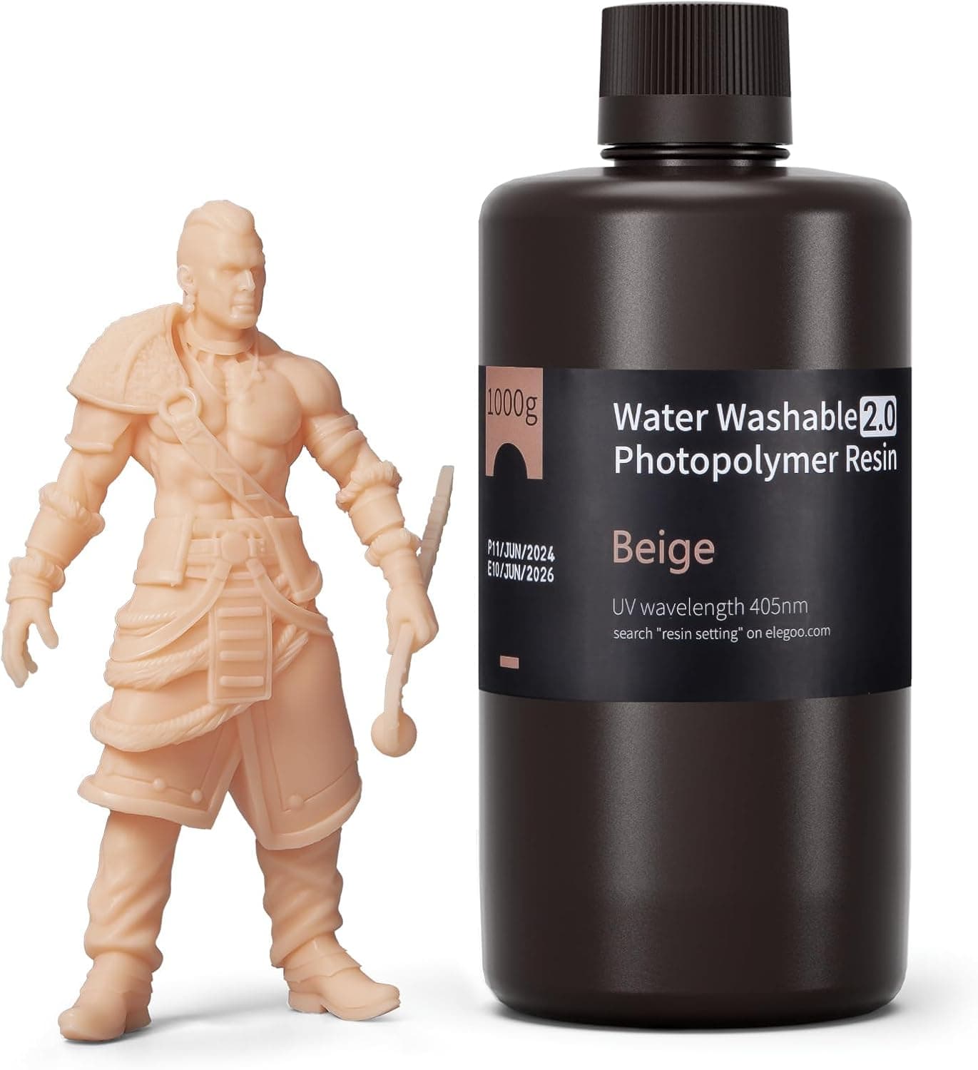 ELEGOO Water Washable 3D Printer Resin 2.0 Lower Viscosity Higher Toughness Beige 1000g