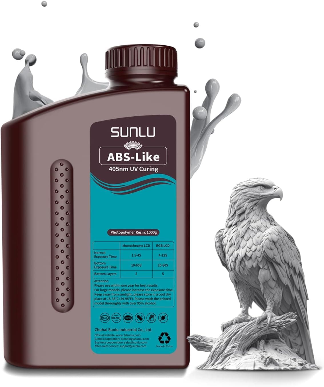 SUNLU ABS Like Resin 1000g 405nm Non-Brittle High Precision Grey 1KG